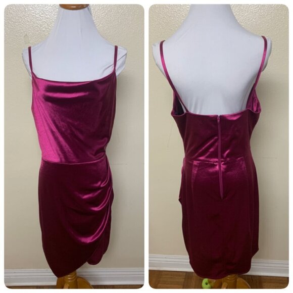 BCX Women's Juniors Cowl Neck Asymmetrical Ruched Dress Sz 9 in Pomegranate - Picture 2 of 12